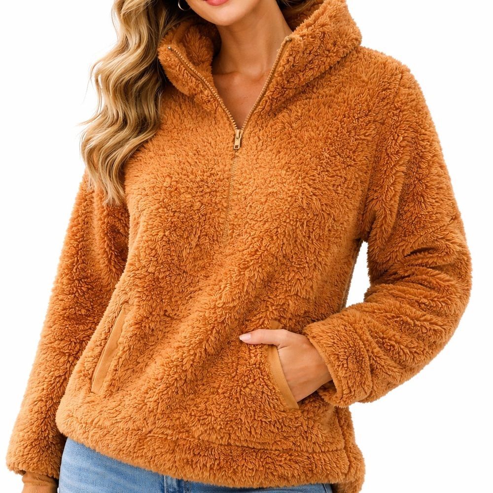 LuLaRoe Dark Golden Plush Sherpa Quarter Zip Pullover XS Cozy Fleece Sweater